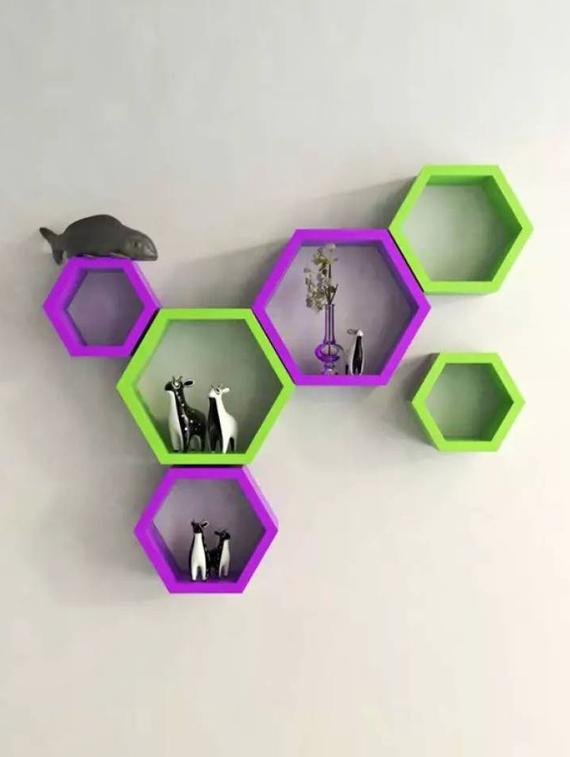 Home Deco Hexagon Shape Storage Wall Shelves Set Of 6 - 14894282 - Zoom Image - 1