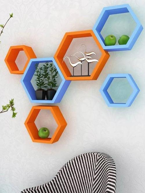 Home Deco Hexagon Shape Storage Wall Shelves Set Of 6 - 14894286 - Standard Image - 1