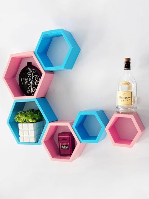 Home Deco Hexagon Shape Storage Wall Shelves Set Of 6 - 14894288 - Standard Image - 1