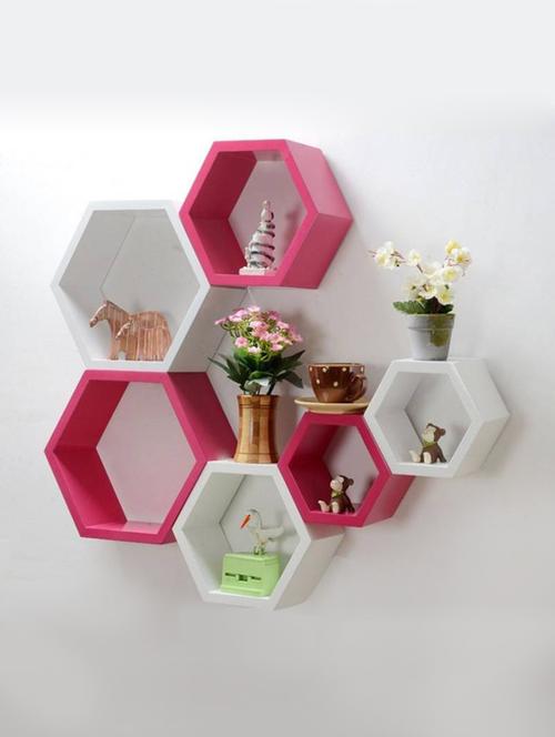 Home Deco Hexagon Shape Storage Wall Shelves Set Of 6 - 14894289 - Standard Image - 1