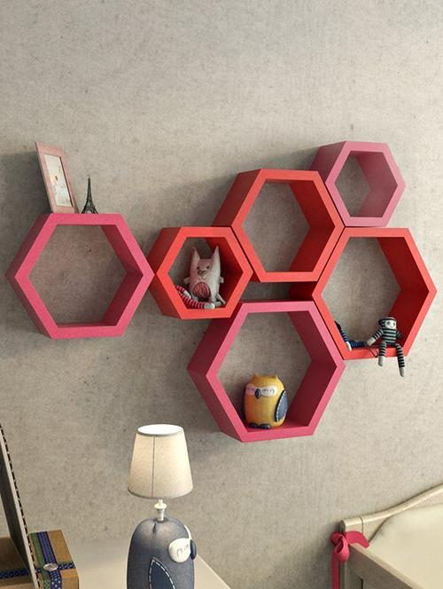 Home Deco Hexagon Shape Storage Wall Shelves Set Of 6 - 14894292 - Standard Image - 1