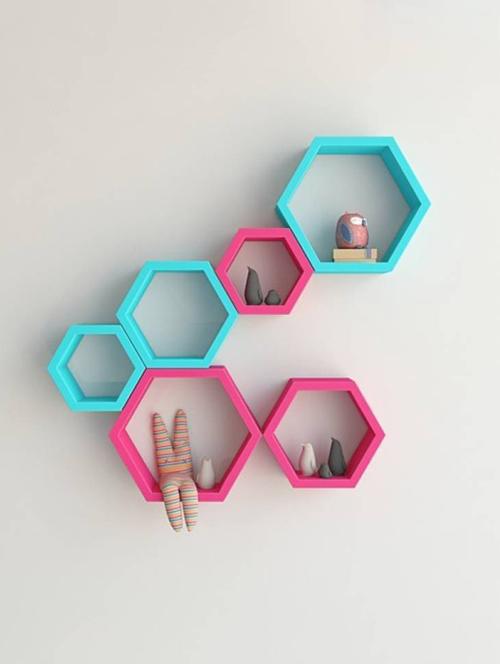 Home Deco Hexagon Shape Storage Wall Shelves Set Of 6 - 14894295 - Standard Image - 1