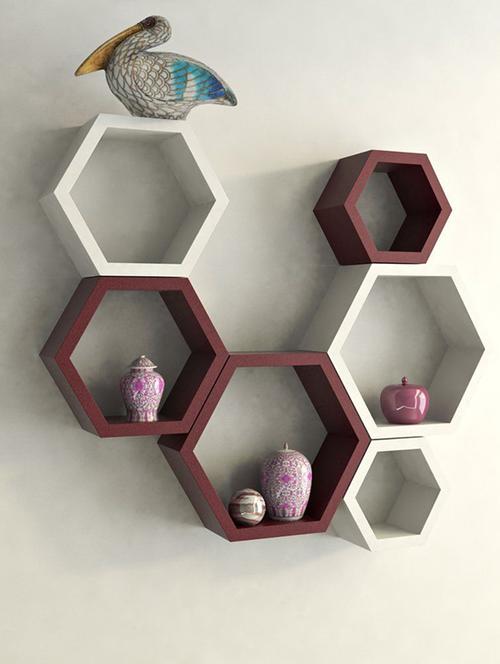 Home Deco Hexagon Shape Storage Wall Shelves Set Of 6 - 14894297 - Standard Image - 1