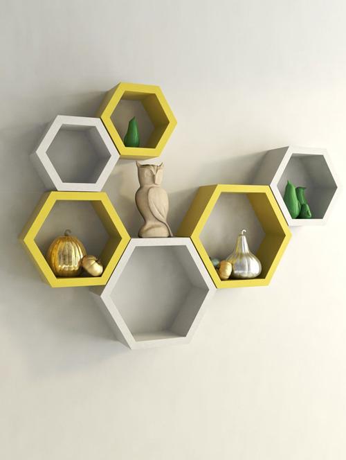 Home Deco Hexagon Shape Storage Wall Shelves Set Of 6 - 14894298 - Standard Image - 1