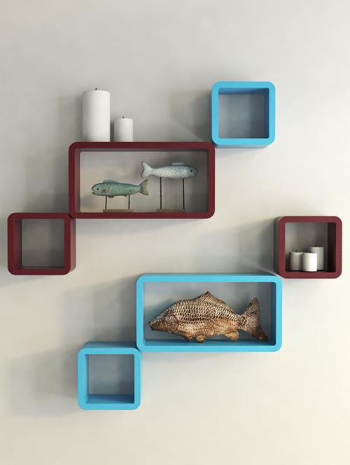 Decor Wall Rack Shelves Cube Rectangle Designer Wall Shelf Set Of 6 - 14894349 - Standard Image - 1
