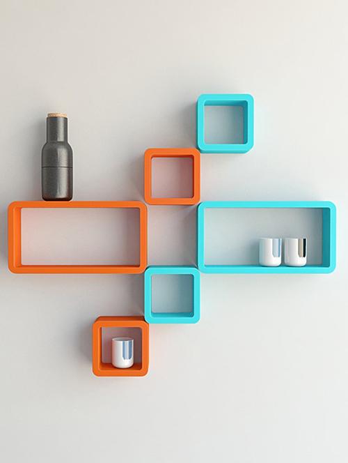 Decor Wall Rack Shelves Cube Rectangle Designer Wall Shelf Set Of 6 - 14894356 - Standard Image - 1
