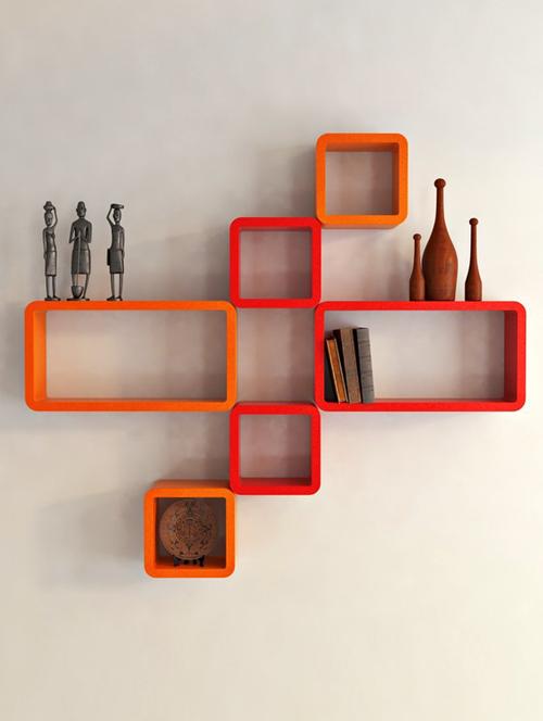 Decor Wall Rack Shelves Cube Rectangle Designer Wall Shelf Set Of 6 - 14894364 - Standard Image - 1