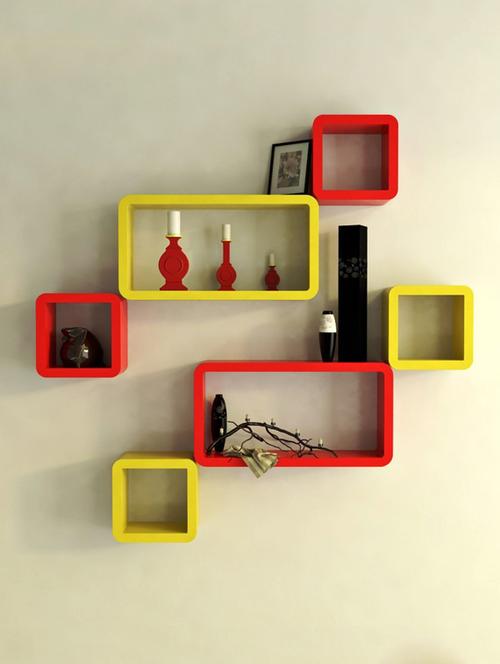 Decor Wall Rack Shelves Cube Rectangle Designer Wall Shelf Set Of 6 - 14894370 - Standard Image - 1