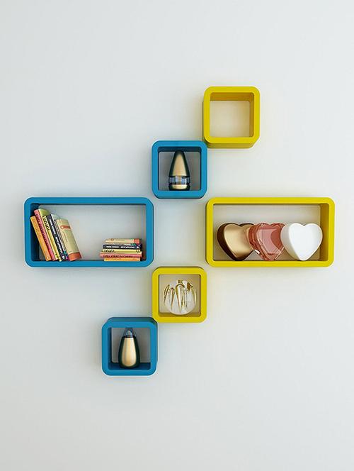 Decor Wall Rack Shelves Cube Rectangle Designer Wall Shelf Set Of 6 - 14894372 - Standard Image - 1