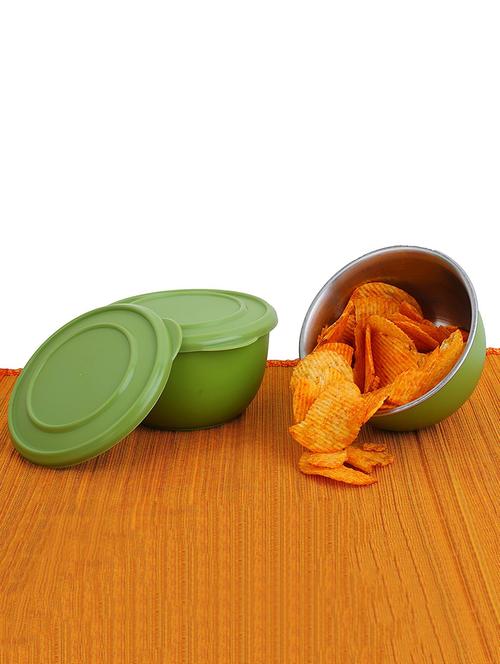 Micro Stainless Steel Plastic Coated Container Set (Green, Pack of 2) - 14894411 - Very Small Image - 1