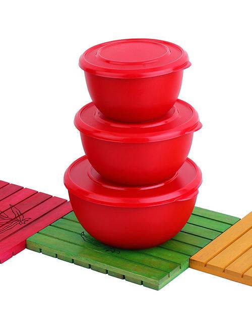 Micro Stainless Steel Plastic Coated Container Set (Red, Pack of 3) - 14894416 - Very Small Image - 1