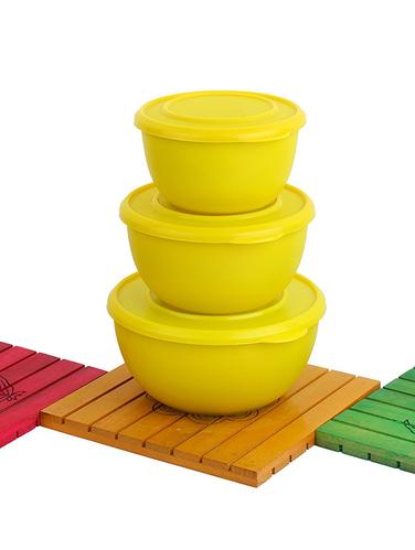 Micro Stainless Steel Plastic Coated Container Set (Yellow, Pack of 3) - 14894417 - Very Small Image - 1
