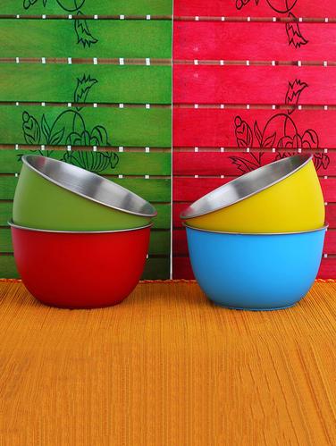 Micro Stainless Steel Plastic Coated Bowls Set (Multicolored, Pack of 4) - 14894418 - Very Small Image - 1