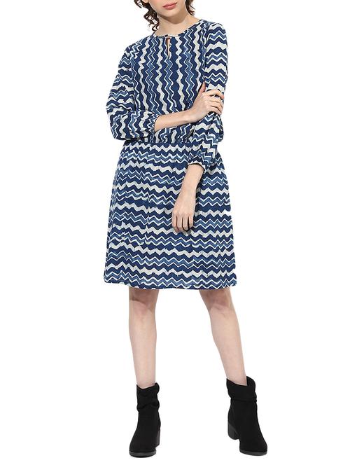 dark blue cotton blouson dress - 14894721 - Very Small Image - 1