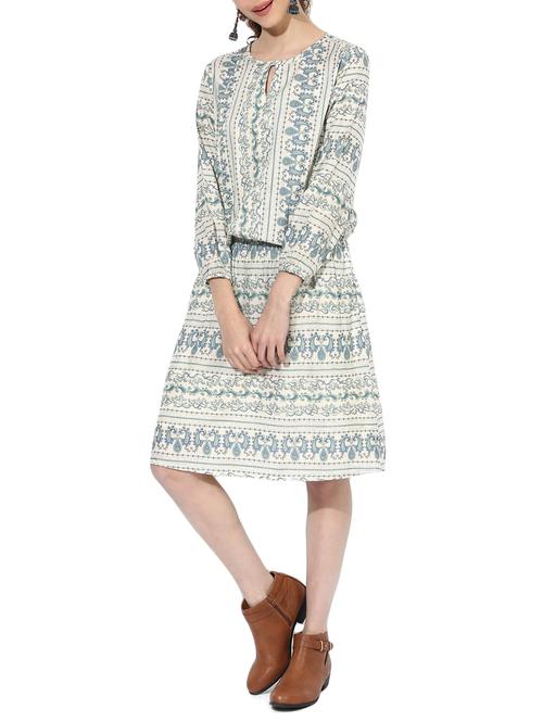 white printed rayon blouson dress - 14894724 - Standard Image - 1