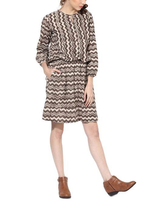brown cotton blouson dress - 14894725 - Standard Image - 1