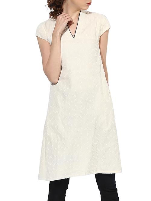 Indian Dobby cream cotton a-line kurta - 14894728 - Standard Image - 1