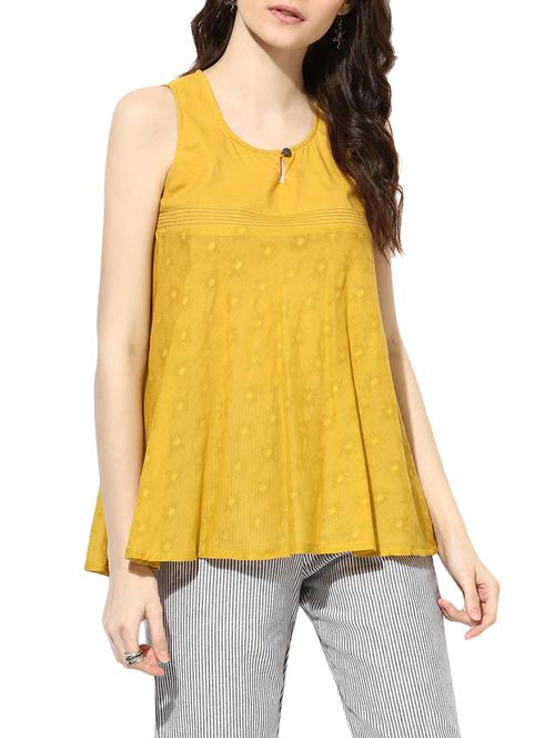 solid yellow cotton asymmetric tunic - 14894731 - Very Small Image - 1