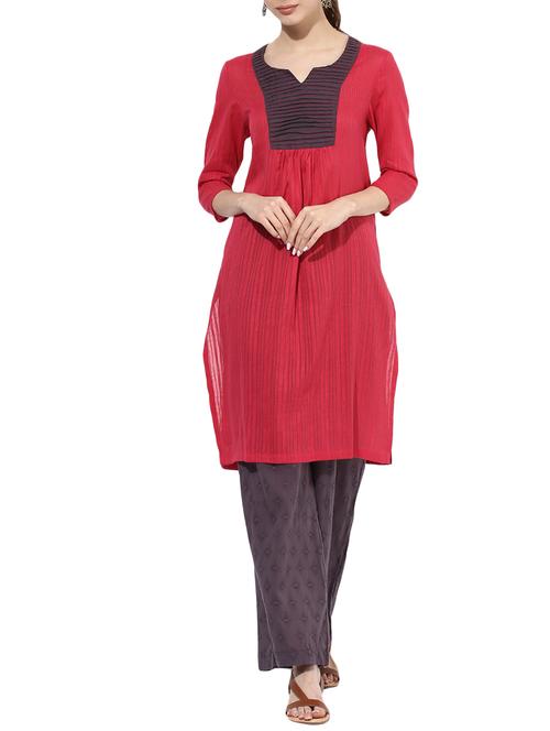 pink cotton solid straight kurta - 14894752 - Standard Image - 1