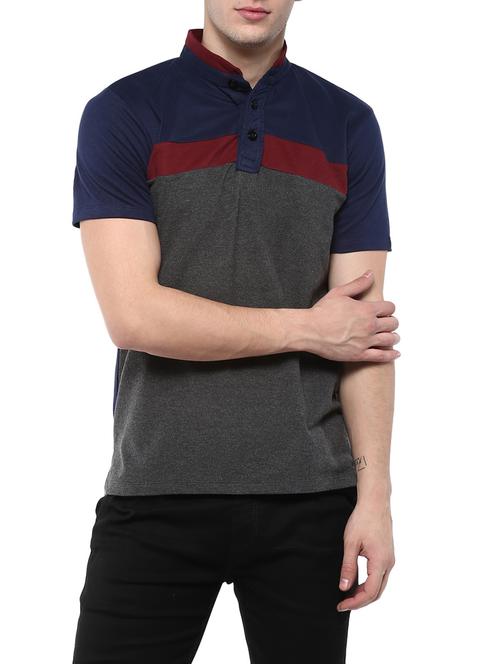 grey cotton color block t-shirt - 14895021 - Very Small Image - 1