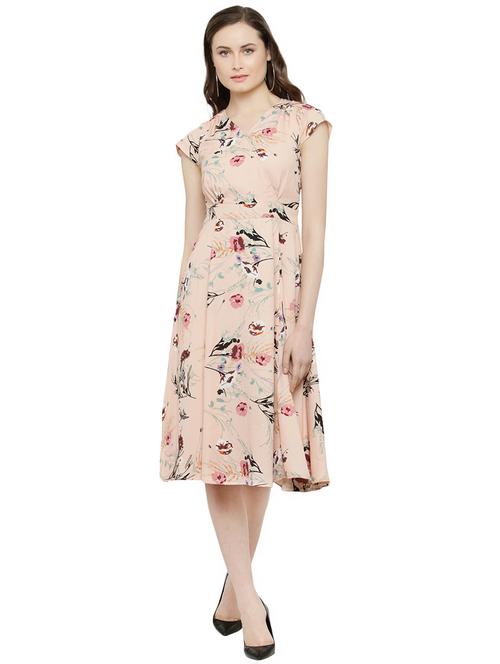 pink crepe fit & flare dress - 14895036 - Very Small Image - 1