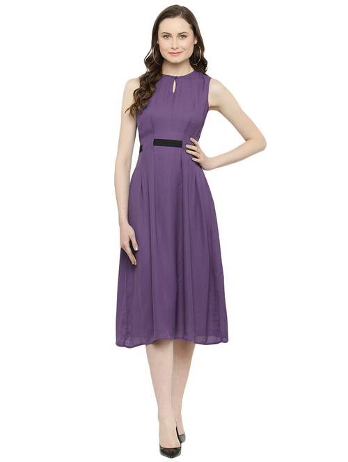 purple crepe belted dress - 14895040 - Standard Image - 1