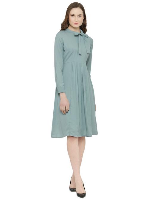 blue crepe fit & flare dress - 14895041 - Very Small Image - 1