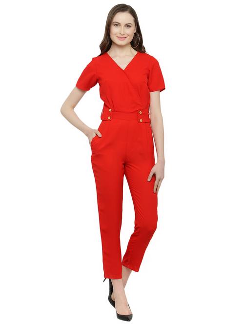 red crepe full leg jumpsuit - 14895047 - Very Small Image - 1
