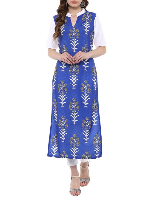 blue crepe straight kurta - 14895058 - Standard Image - 1