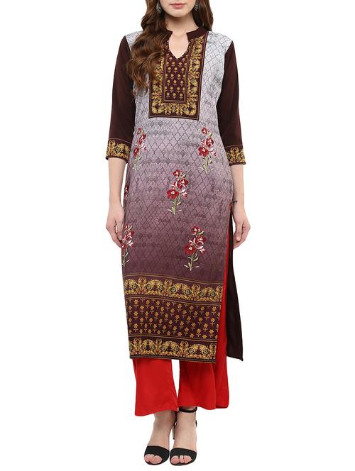 maroon crepe straight kurta - 14895059 - Standard Image - 1