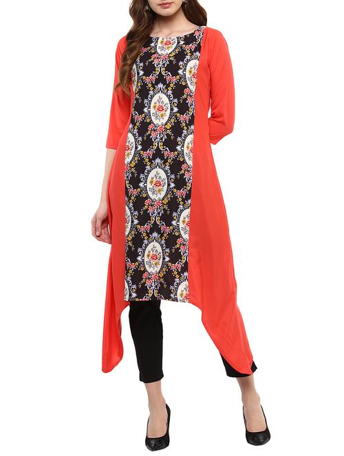 peach crepe asymmetric kurta - 14895060 - Standard Image - 1