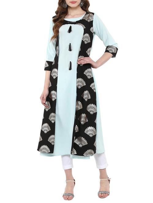 sky blue crepe flared kurta - 14895062 - Standard Image - 1