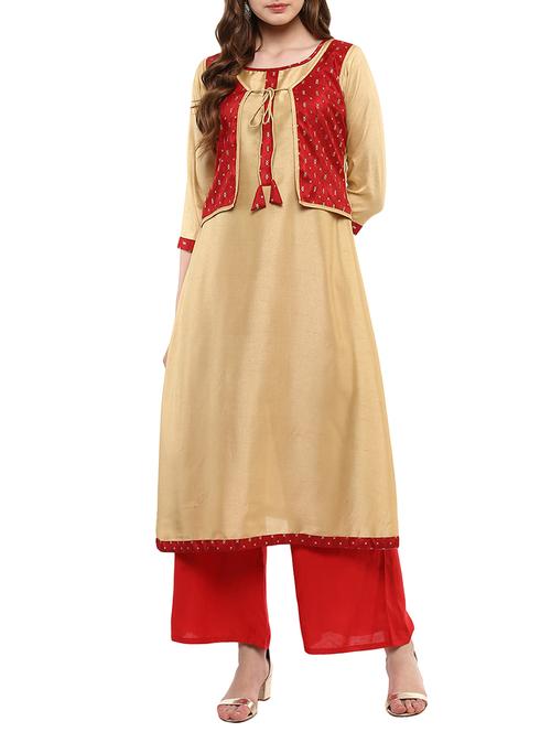 brown silk blend a-linekurta - 14895064 - Standard Image - 1