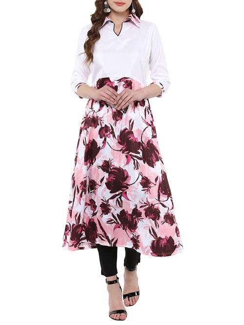 white silk blend flared kurta - 14895065 - Standard Image - 1