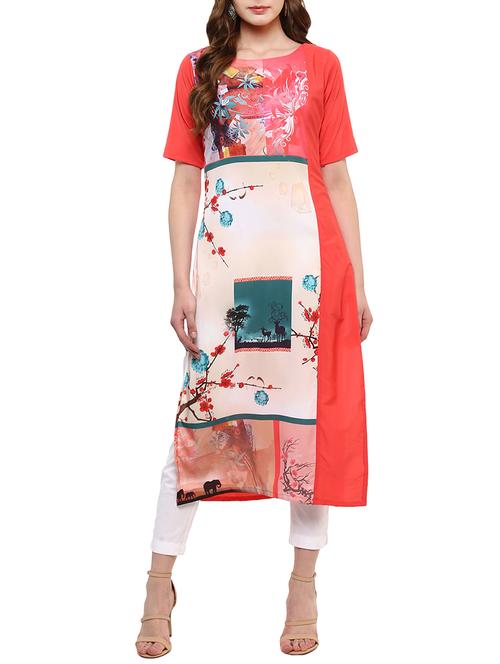 red crepe straight kurta - 14895069 - Standard Image - 1