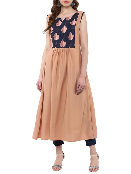 beige crepe flared kurta - 14895070 - Standard Image - 1