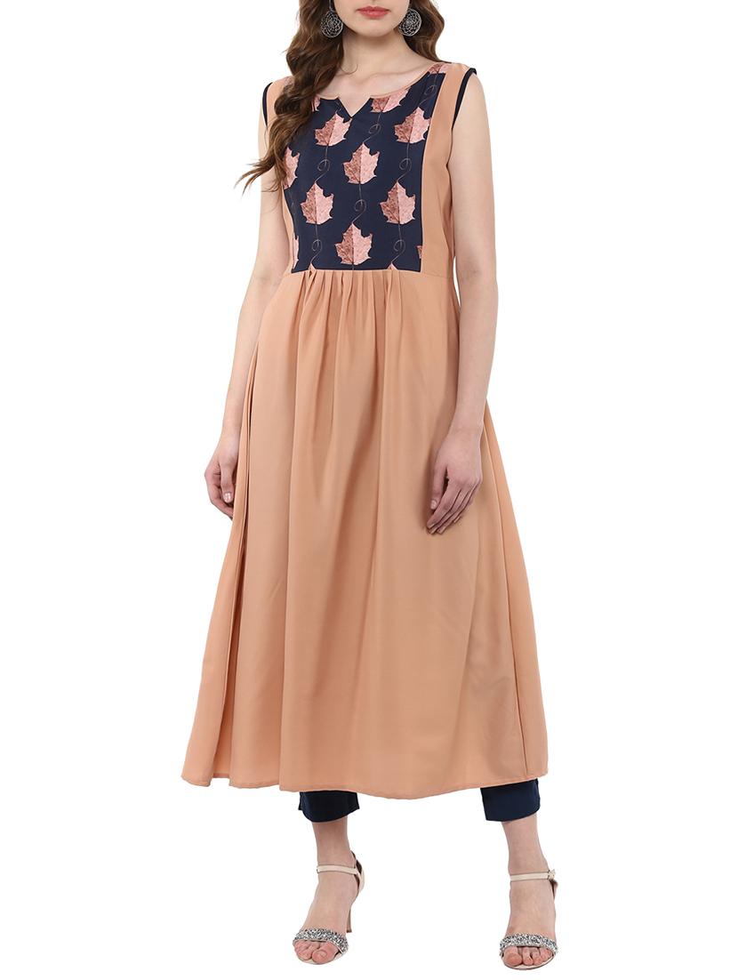 beige crepe flared kurta - 14895070 - Zoom Image - 1