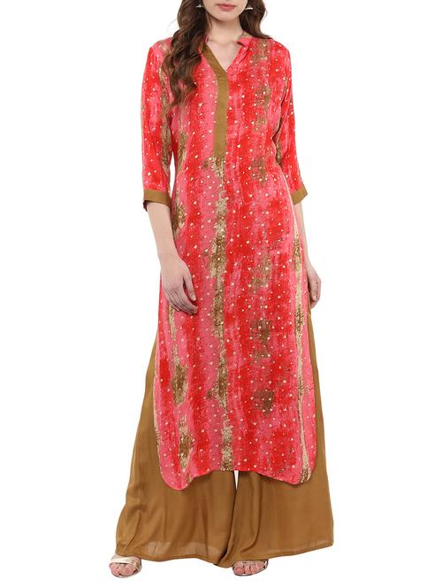 pink rayon straight kurta - 14895073 - Very Small Image - 1