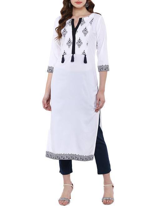 white crepe straight kurta - 14895076 - Very Small Image - 1