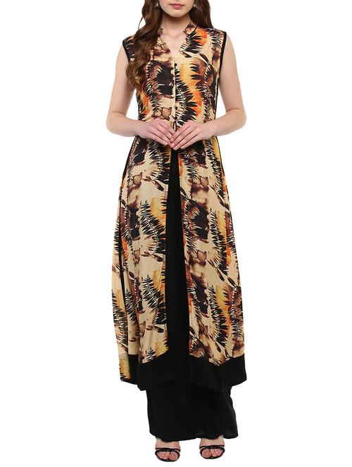 beige rayon layered kurta - 14895079 - Very Small Image - 1