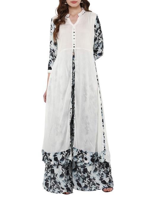 white rayon layered kurta - 14895080 - Very Small Image - 1