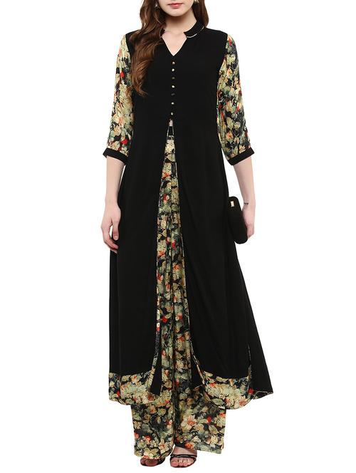 black rayon high slit kurta - 14895082 - Very Small Image - 1