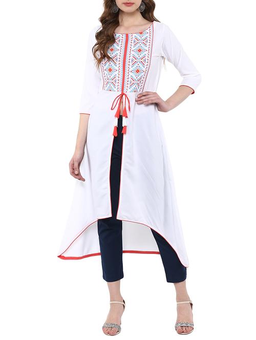 white crepe fhigh slit kurta - 14895085 - Standard Image - 1