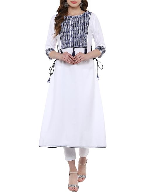 white crepe flared kurta - 14895086 - Standard Image - 1