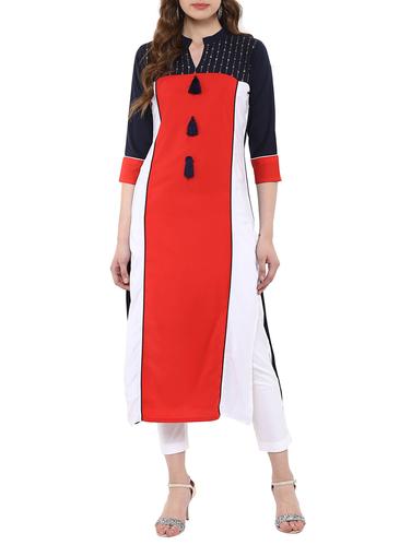 red crepe straight kurta - 14895090 - Very Small Image - 1