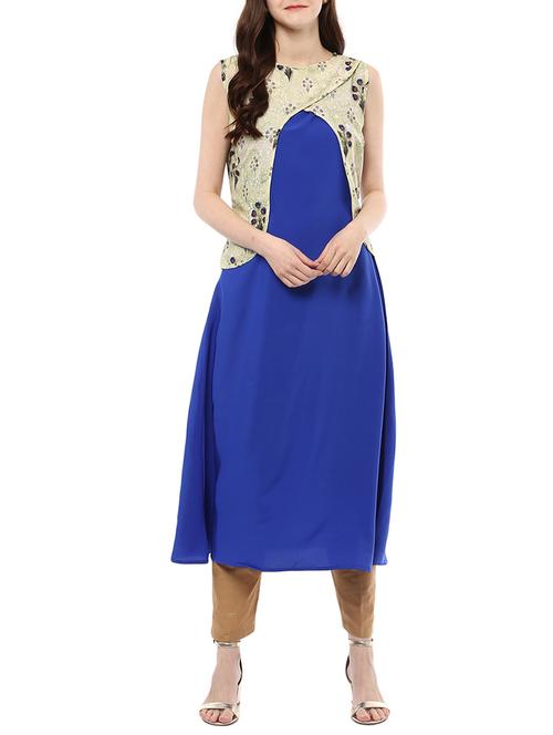 blue crepe a-line kurta - 14895097 - Standard Image - 1