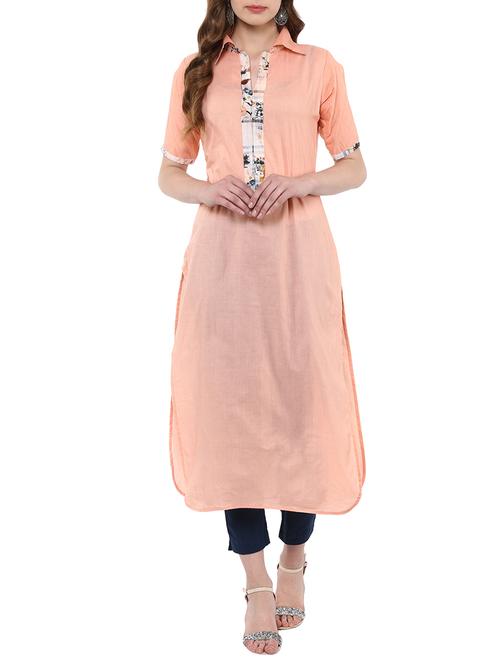 peach straight kurta - 14895103 - Standard Image - 1