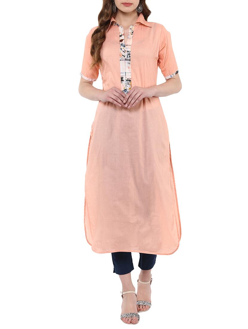 peach straight kurta - 14895103 - Zoom Image - 1