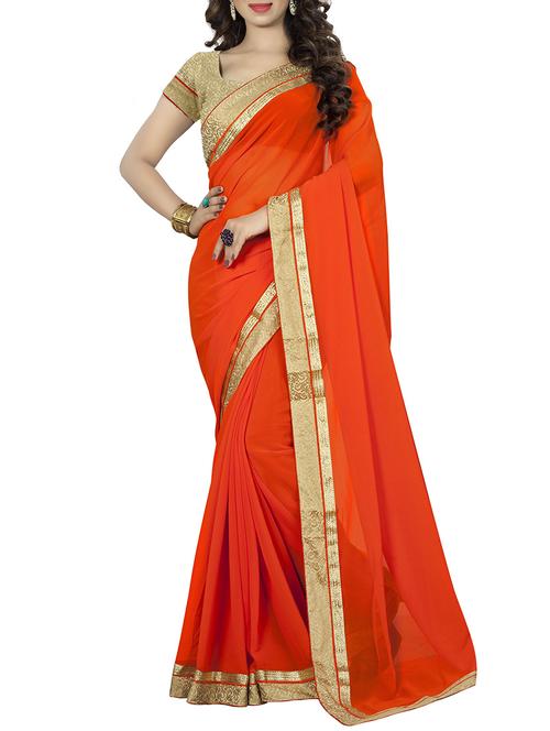 orange georgette bordered saree with blouse - 14895218 - Standard Image - 1