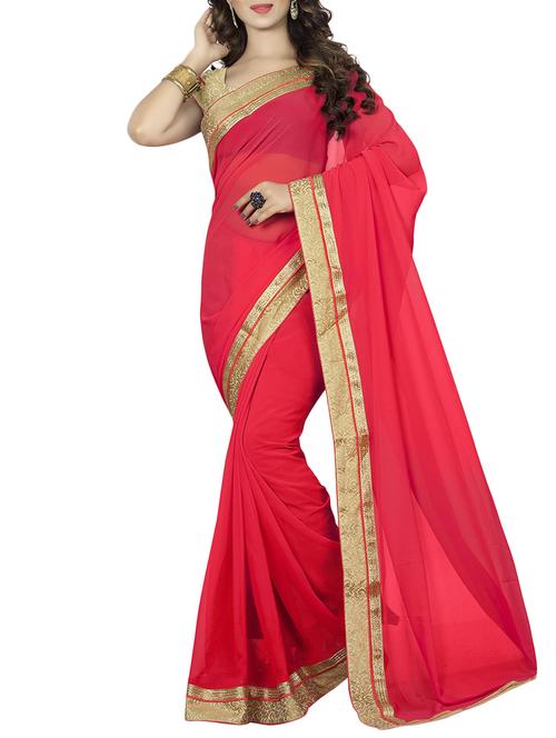 red georgette bordered saree with blouse - 14895219 - Standard Image - 1